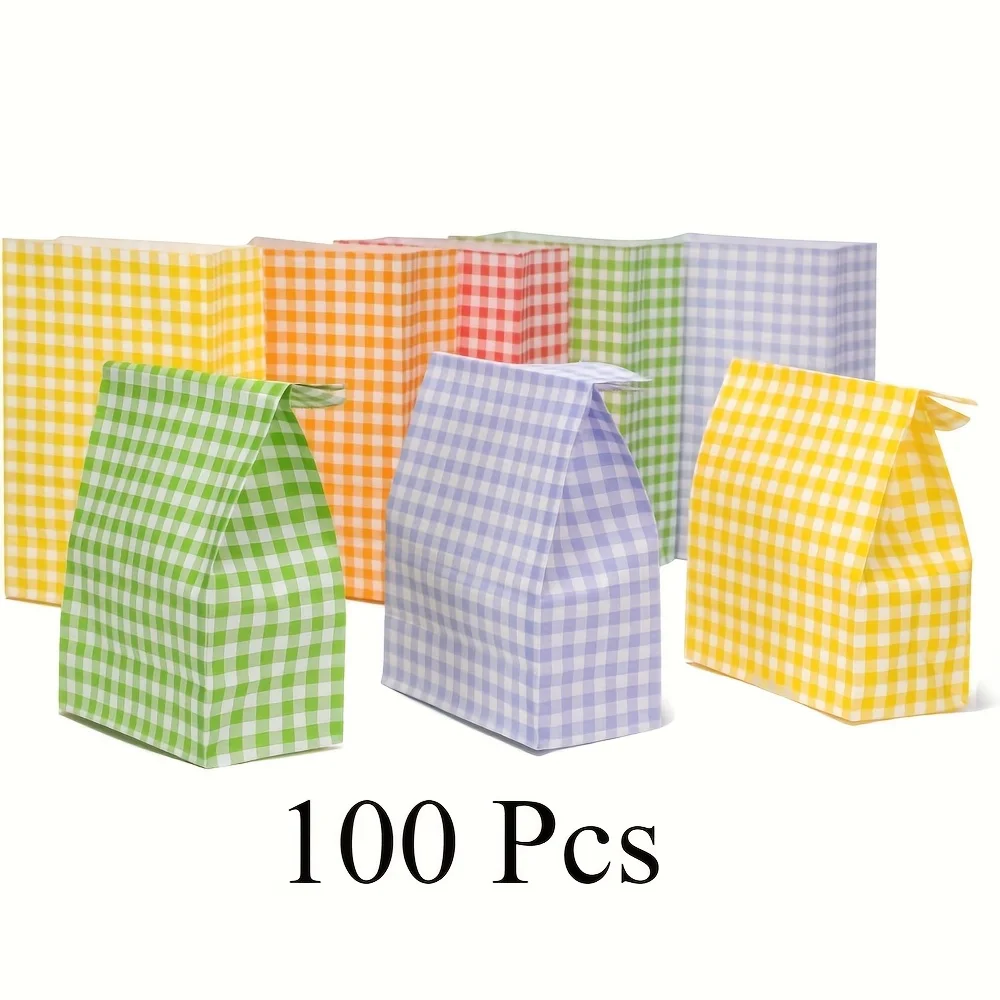 50/100 Stück mehrfarbige karierte Papiertüten für Partygeschenke – kleine Geschenke und Geschenktüten für Geburtstage, Hochzeiten und Veranstaltungen