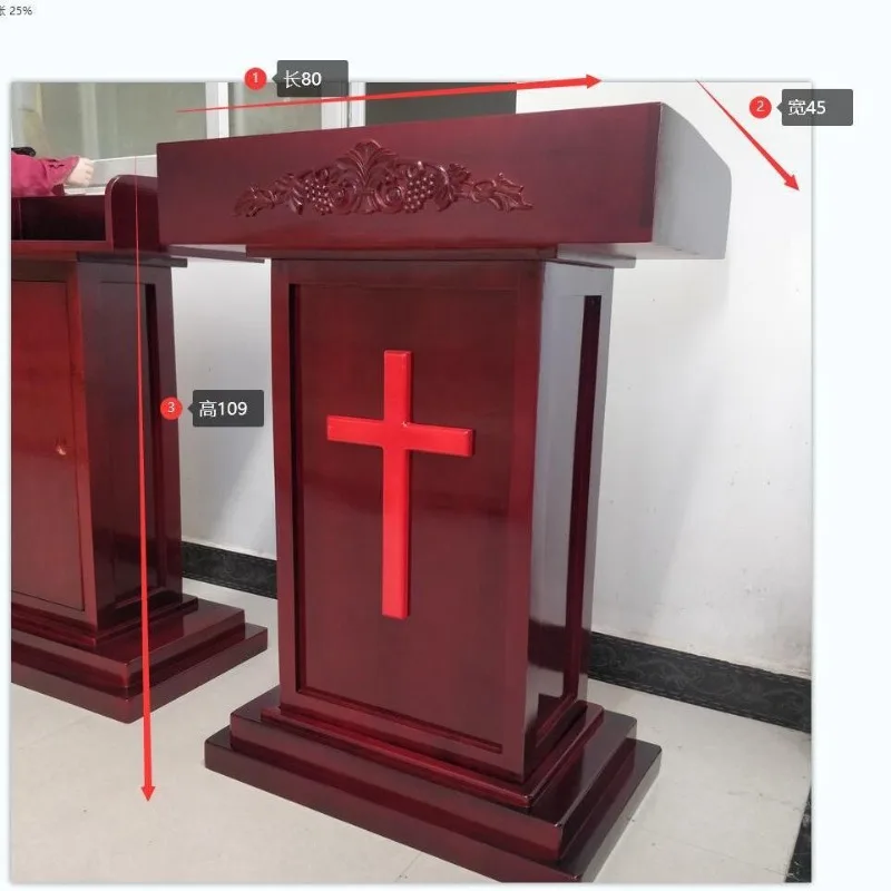 

Solid Wood Podium Chapel Holy Table Church Lectern Pastor Presiding Table Movable Wood