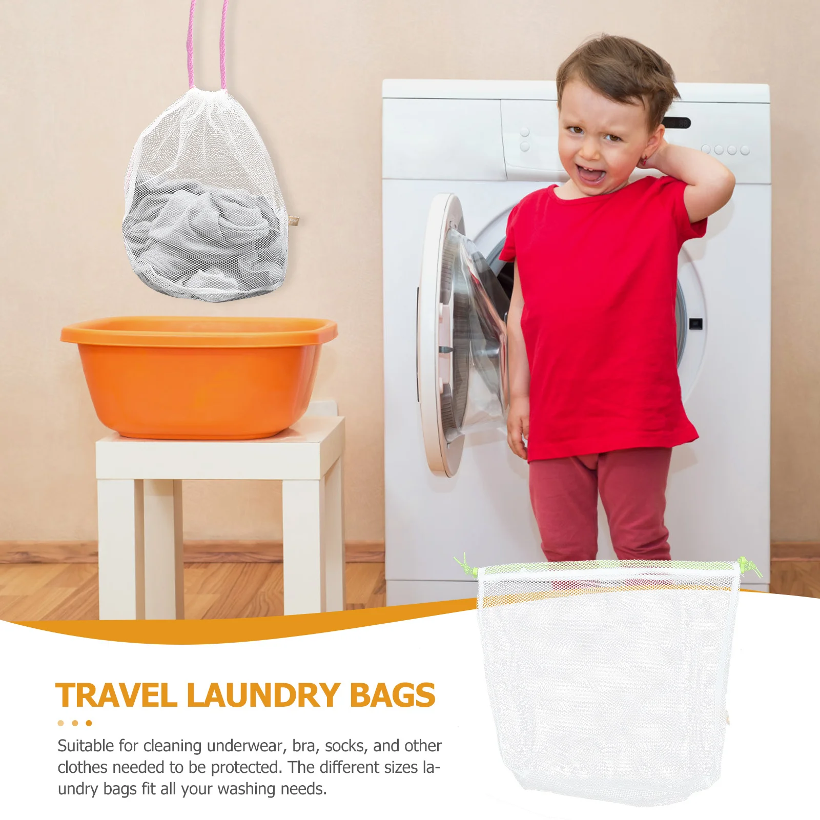 

3Pcs Foldable Laundry Bags Mesh Wash Drawstring Pouches for Underwear Bra Socks Delicate Clothes Protection Travel College