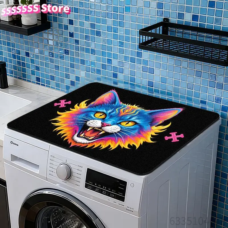Vibrant Psychedelic Cat dryer sheet for washing machines & dryers - Neon Pink & Blue feline decor, Edgy sharp teeth design, Dura