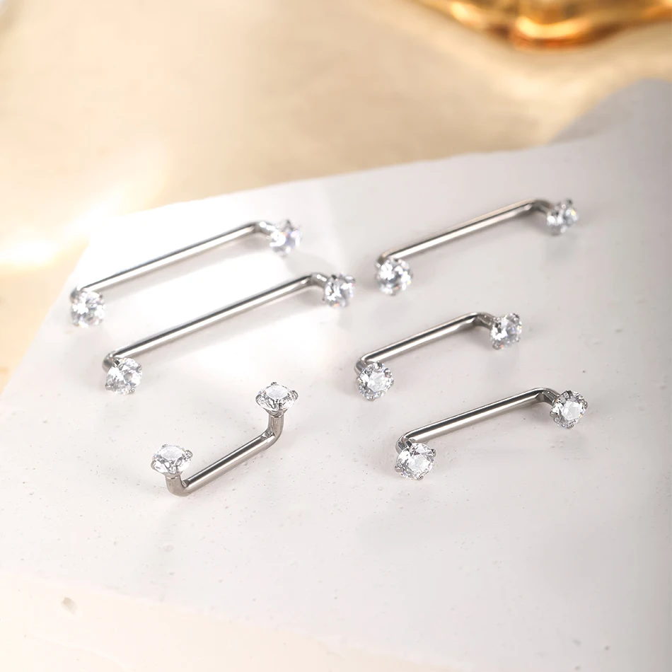1pcs Titanium Surface Piercings Barbell CZ Crystal Staple Surface Piercing Zircon Micro Dermal Anchors Bar Fashion Jewelry
