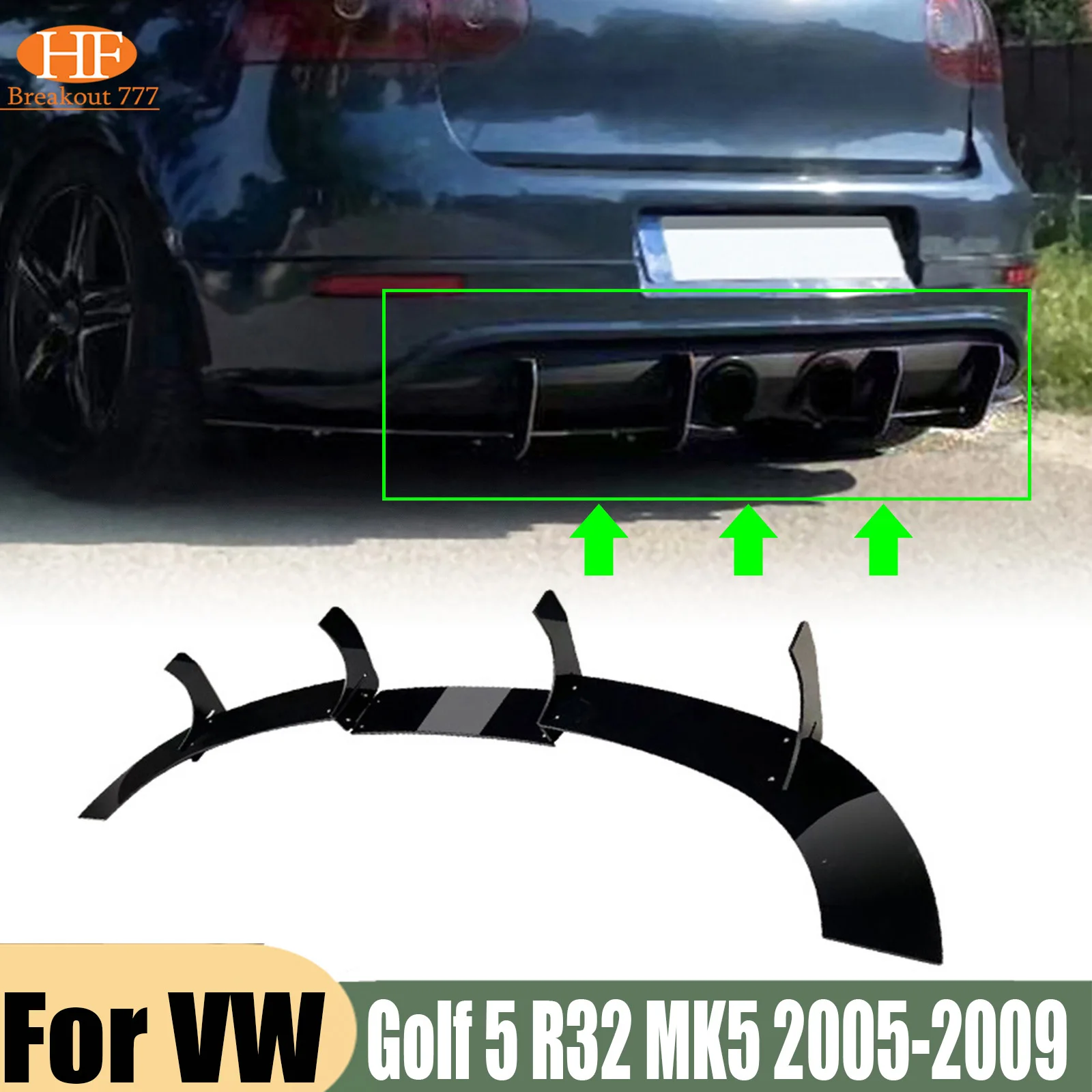 1 Set Rear Bumper Diffuser Cover Spoiler Shark Fin Trim For VW Golf 5 R32 MK5 2005-2009