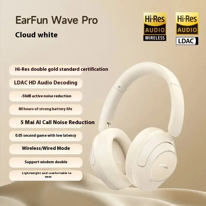 سماعة Earfun Wave Pro، سماعات رأس Wave Life اللاسلكية بتقنية البلوتوث، تقليل الضوضاء النشطة، معيار ذهبي، شهادة مزدوجة عالية الدقة