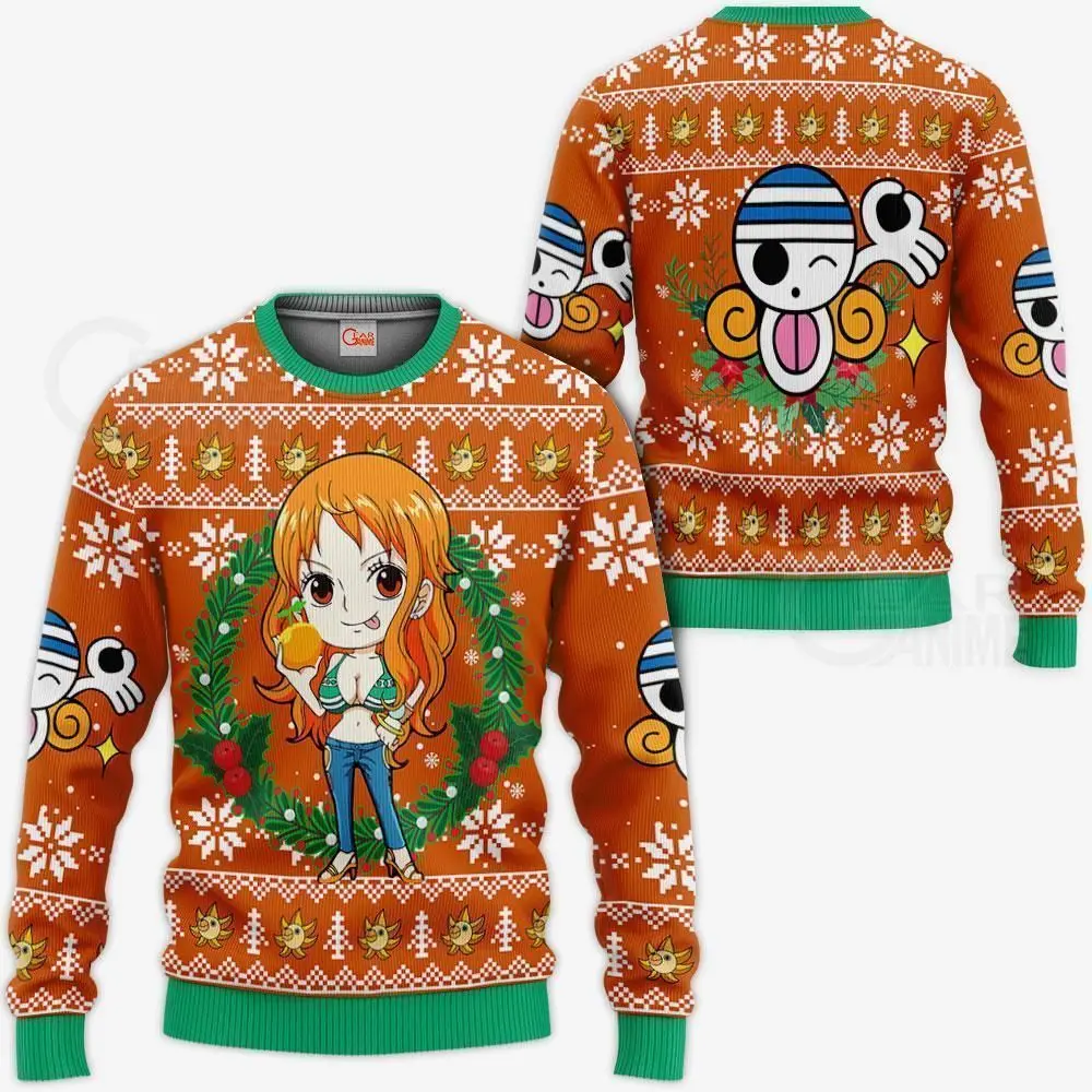 

Autumn Men's Crew Neck One Piece Nami Anime Ugly Christmas Sweatshirt Winter Soft Comfy Stylish Loose-Fit Pullover Tracksuit