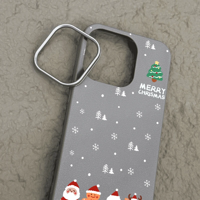Leather Texture Christmas New Year Case For iPhone 16 15 Pro Max 14 16 Plus 13 12 Pro Max 11 Shockproof Soft TPU Phone Cover image 3