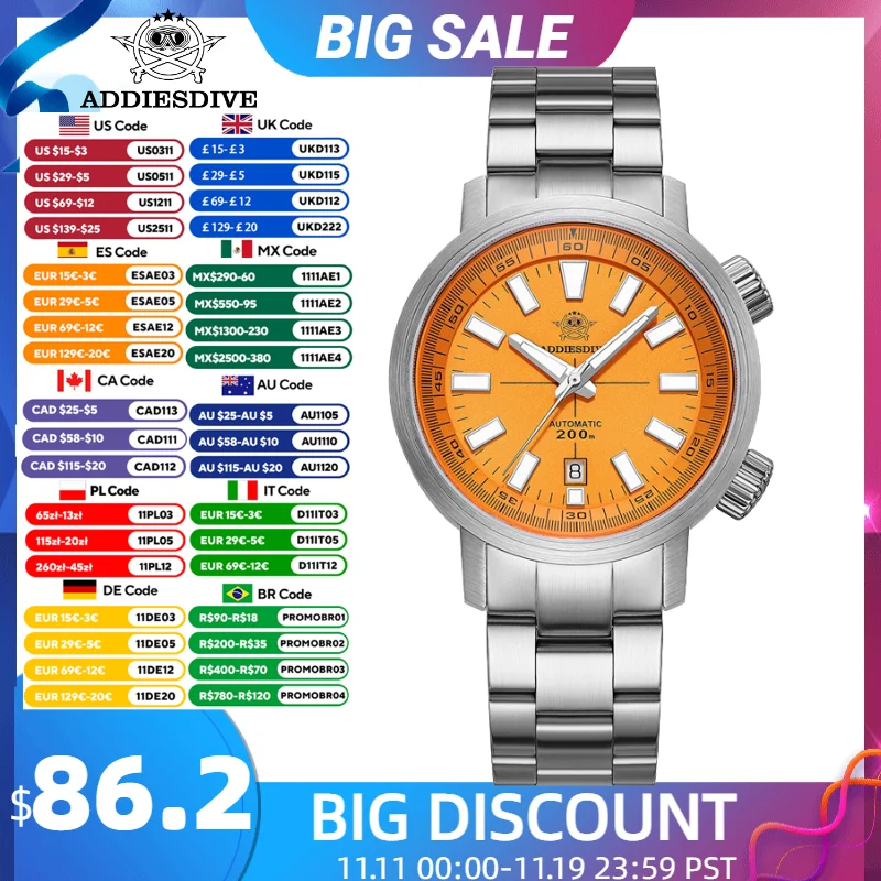

ADDIESDIVE Divers Automatic Watch Men Sapphire 8215 Mechanical Movement 42mm Dive 200m Waterproof Luminous Inner Circle Rotation