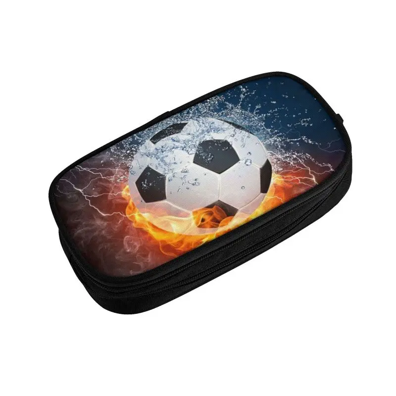 Custom Cute Flaming Football   Soccer Pencil Cases for Boys Gilrs Flames Large Capacity Pen Bag Box School Supplies