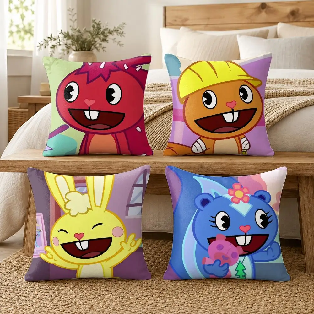 N-Nutty H-Happy Tree F-Friends Cushion Cover Soft Short Plush Pillow Cover Smooth Cozy Texture Cushion Case Home Decor