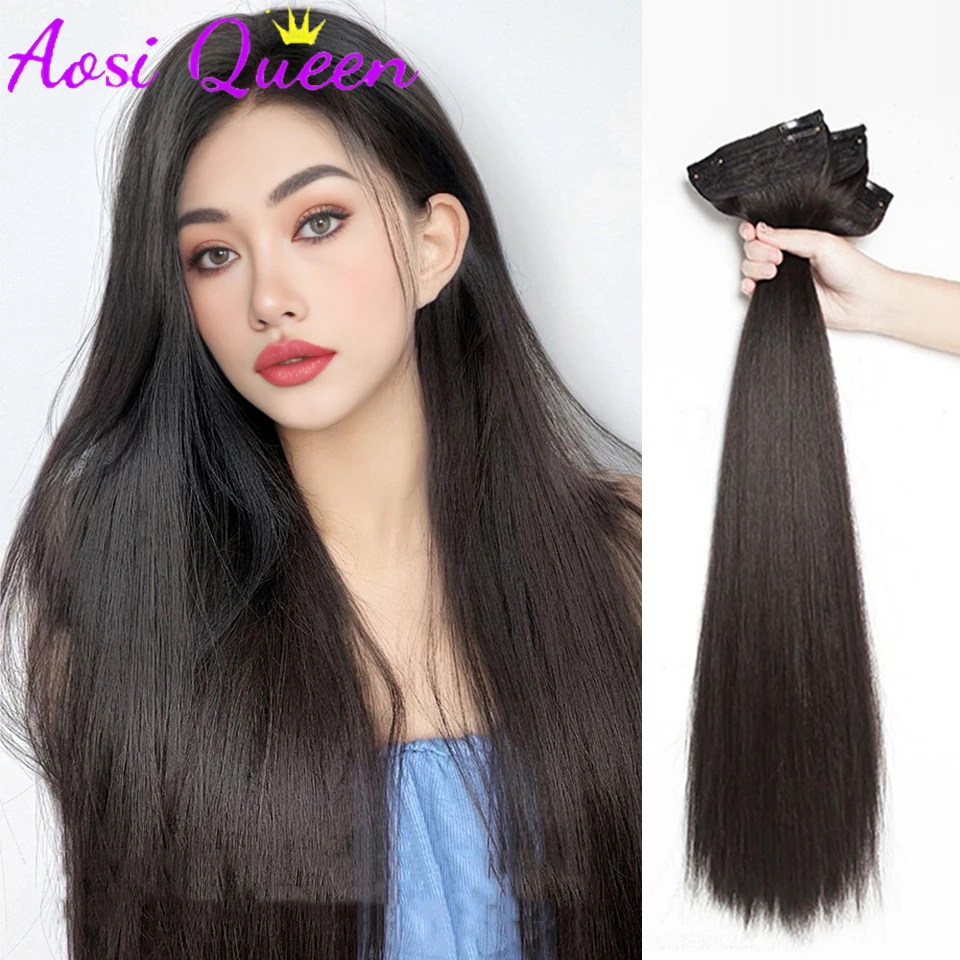 Synthetic Wig Pieces Increase Hair Volume And Fluffy Four-piece Black Llong Straight Wig Seamless Invisible Long Hair Extensions