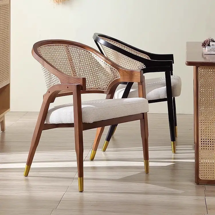 Nordische einfache Retro Massivholz Rattan Esszimmers tuhl Home B & B Hotel Rückenlehne Freizeit stuhl Designer Esszimmers tuhl