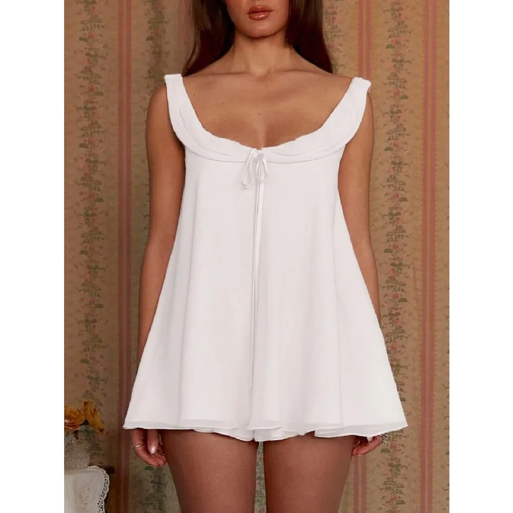 Women Cute Babydoll Shorts Set Sleeveless Chiffon Ruffle Tank Top Flowy Wide Leg Shorts Pajamas Pjs Loungewear