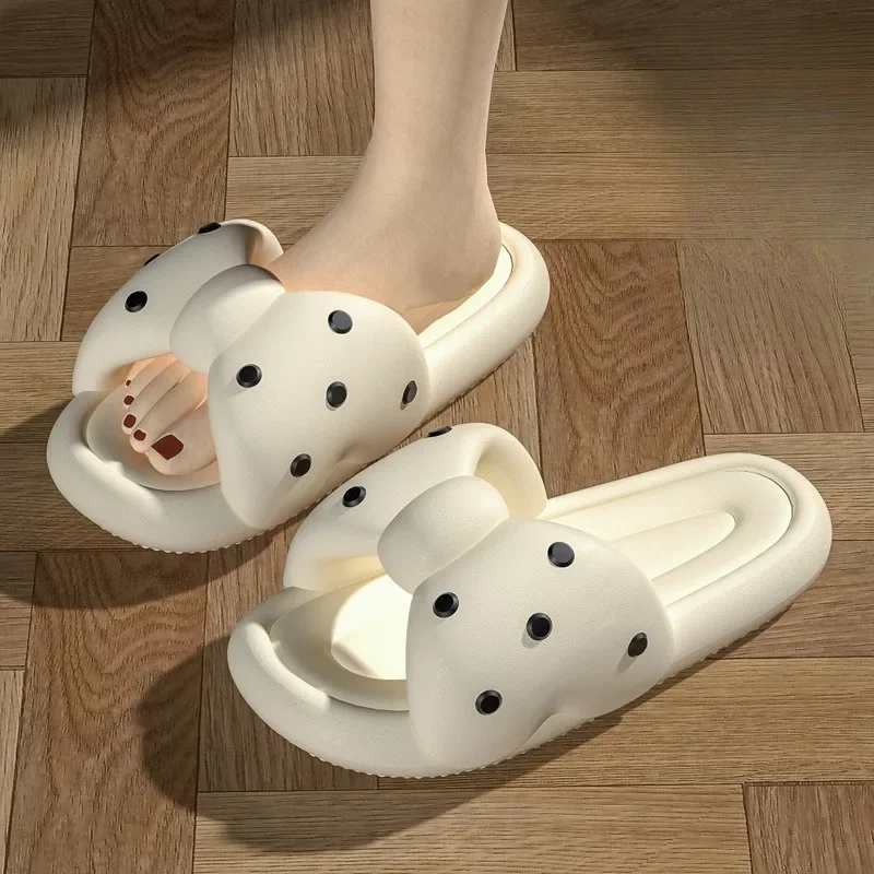 EVA Summer Cute Indoor Black Slippers Bathroom Bath Non-slip Platform Sandals Wear Pink Bow Durable Soft Outside Shoes Sandalias