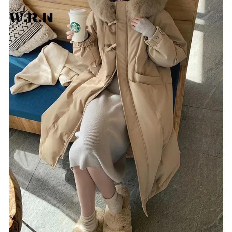 Women's Elegant Casual Solid Color Outerwear Hooded X-Long Parkas Long Sleeve Jacket 2024 Winter Oversized Zipper Warm Coat