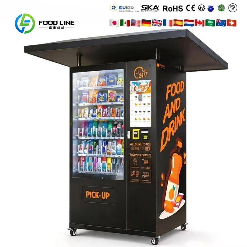 Customized 24/7 Outdoor Refrigerated Snack Beverage Vending Machine with Sun Rain Canopy for Festival Cash Coin Card QR Payment