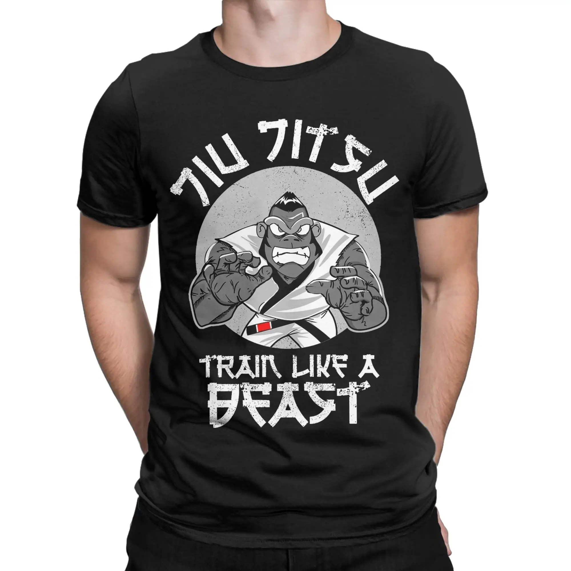 Retro Train Like A Beast Jiu Jitsu BJJ Grappling Gorilla T-Shirt Round Neck Short Sleeve Tops Shirts  Cotton Summer TopsTops