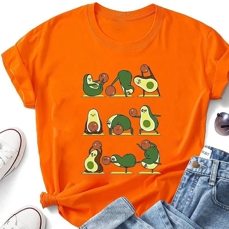 Avocado Yoga Print T Shirt Fans Summer Casual Short Sleeve Tee Cute Loose T Shirts