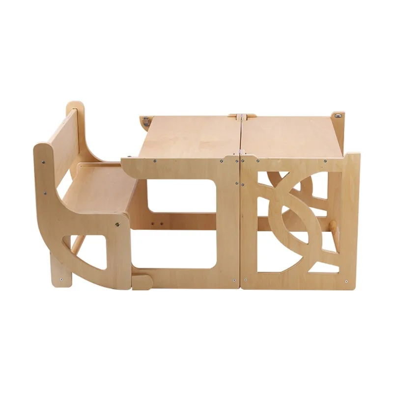 برج تعلم مزدوج طبيعي طاولة ألعاب للأطفال قابلة للتشوه برج تعلم مونتيسوري للمطبخ خطوة غسيل يدوية متعددة الوظائف #2