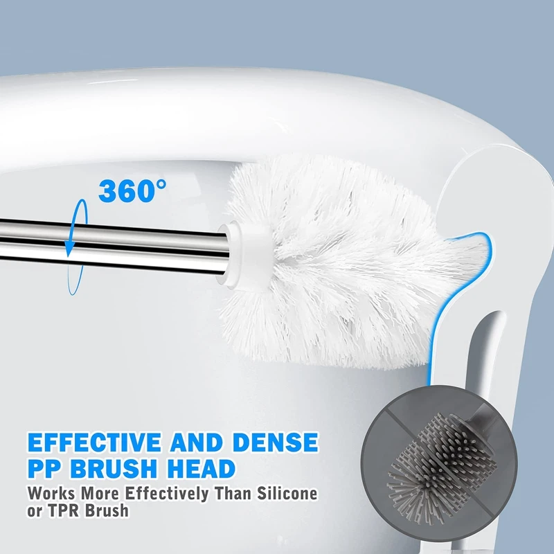 304 aço inoxidável WC escova e suporte, punho longo, WC Bowl escova, 2 Pack