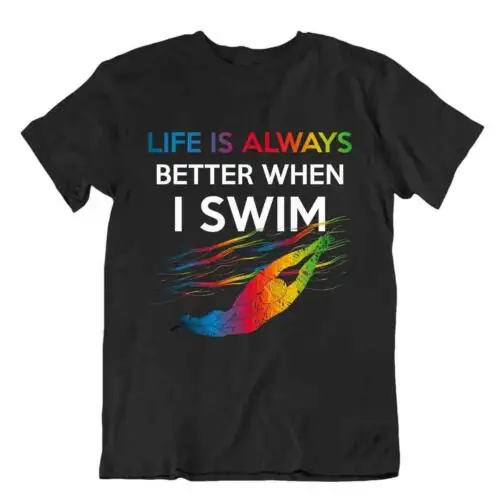 Leben Und Schwimmen T-SHIRT Entspannende Sport Hemd Unisex Cool Gift Tee