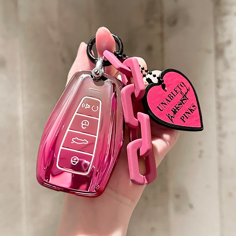 

Romantic Pink for Geely Coolray X6 Geometry C Emgrand Global Kulrey Hawk GX7 Okavango Remote Car Key Case Cover Fob Accessories