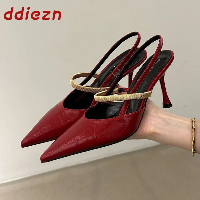 

Модные металлические туфли-лодочки на тонком высоком каблуке для женщин, с острым носком, без застежек, сандалии-мюли, элегантные женские туфли на каблуке