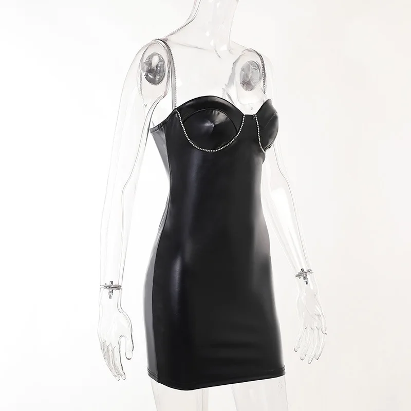 Halloween U-Leder Diamond-Encrusted Slim-Fit Strap Dr Sexy Body-Con Design für Herbst Winter Seasonal Faion Damenrock