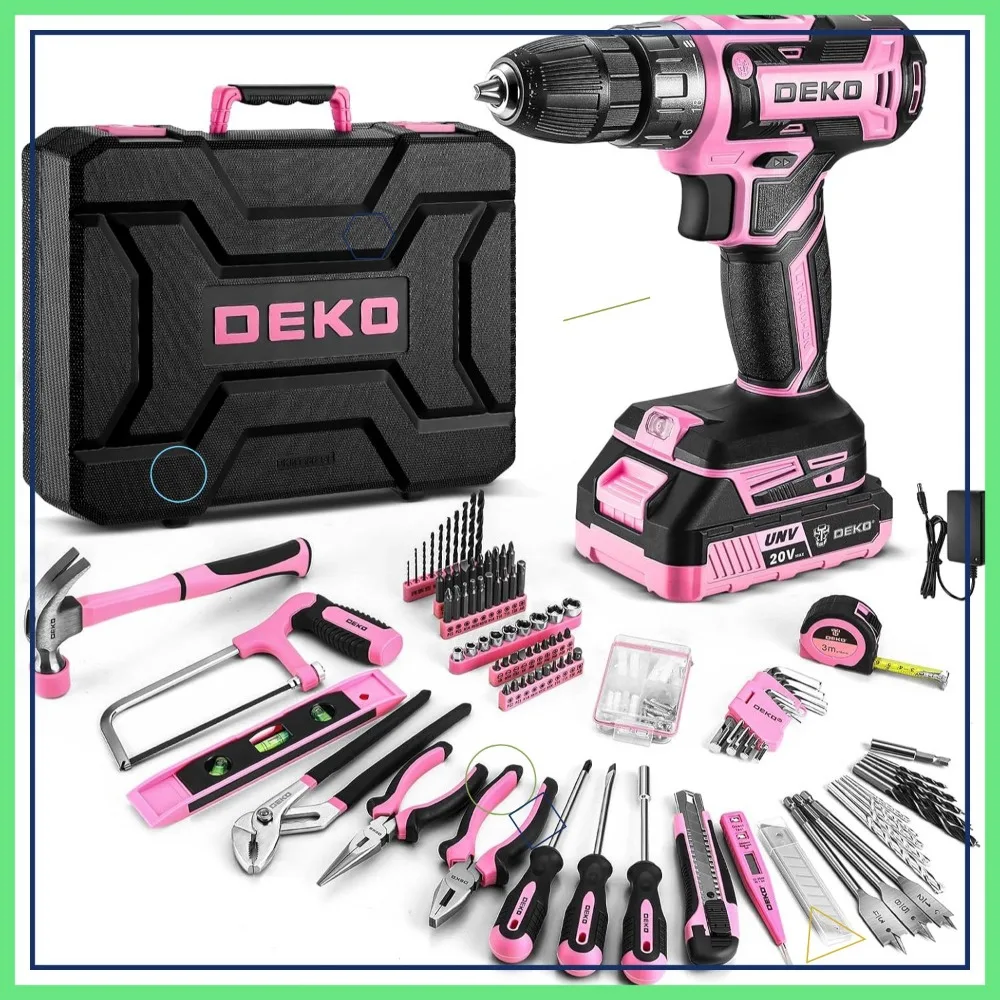 

20V Cordless Pink Power Drill Kit with Battery, Tool Box & Driver for DIY Projects