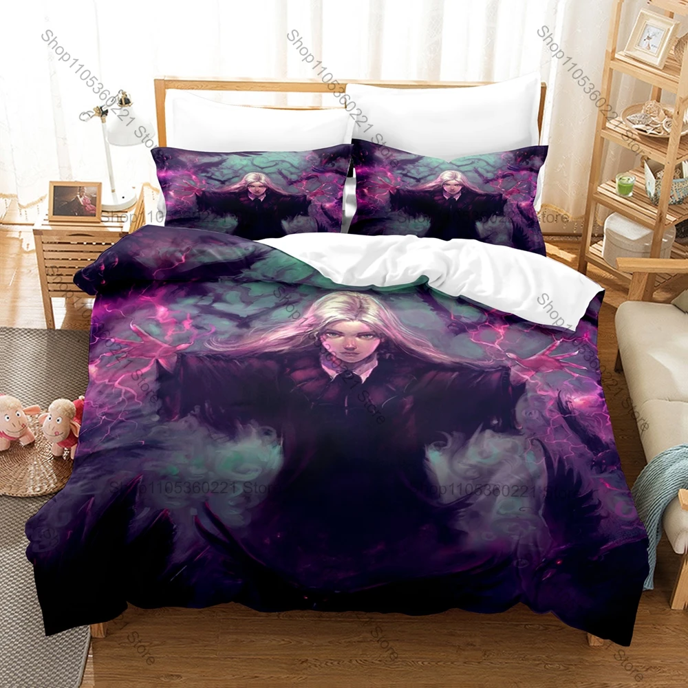 Sophie Agatha Magic Witch Character Print 3 In 1 Quilt Cover Set With Two Pillowcases Dark Fairy Tale Home Decoration