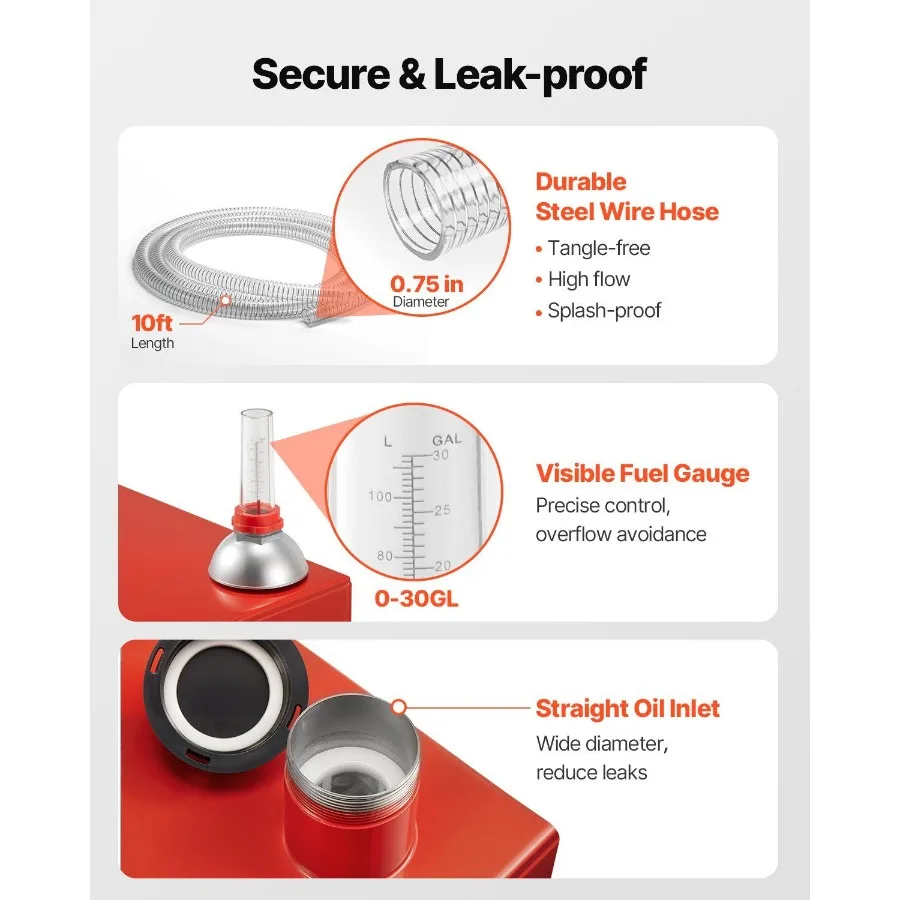 30 جالون علبة الغاز ماكس تدفق 32L دقيقة خزان الديزل مع مضخة كهربائية خزان الديزل مع 2 عجلات 10 أقدام خرطوم الغاز الحاويات