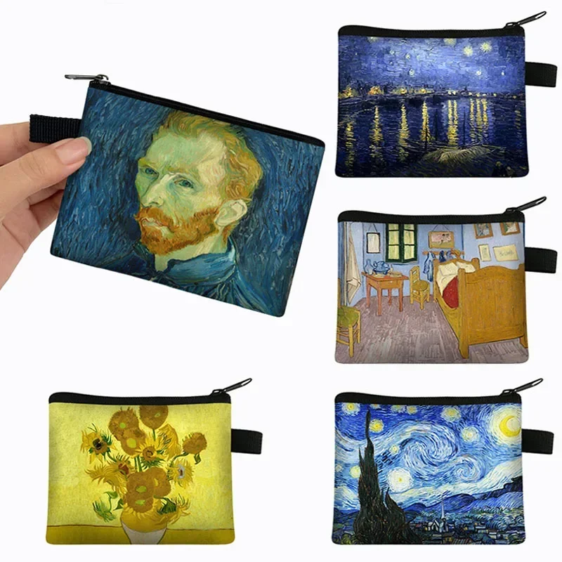 Retro Van Gogh Art Print Coin Purses Sunflower The Starry Night Bedroom in Arles Oil Painting Wallet Mini Purse Coin Pouch Gift