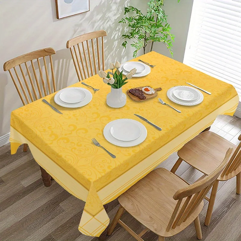 One elegant yellow rectangular tablecloth - exquisite vortex pattern design, durable polyester fabric,zyc