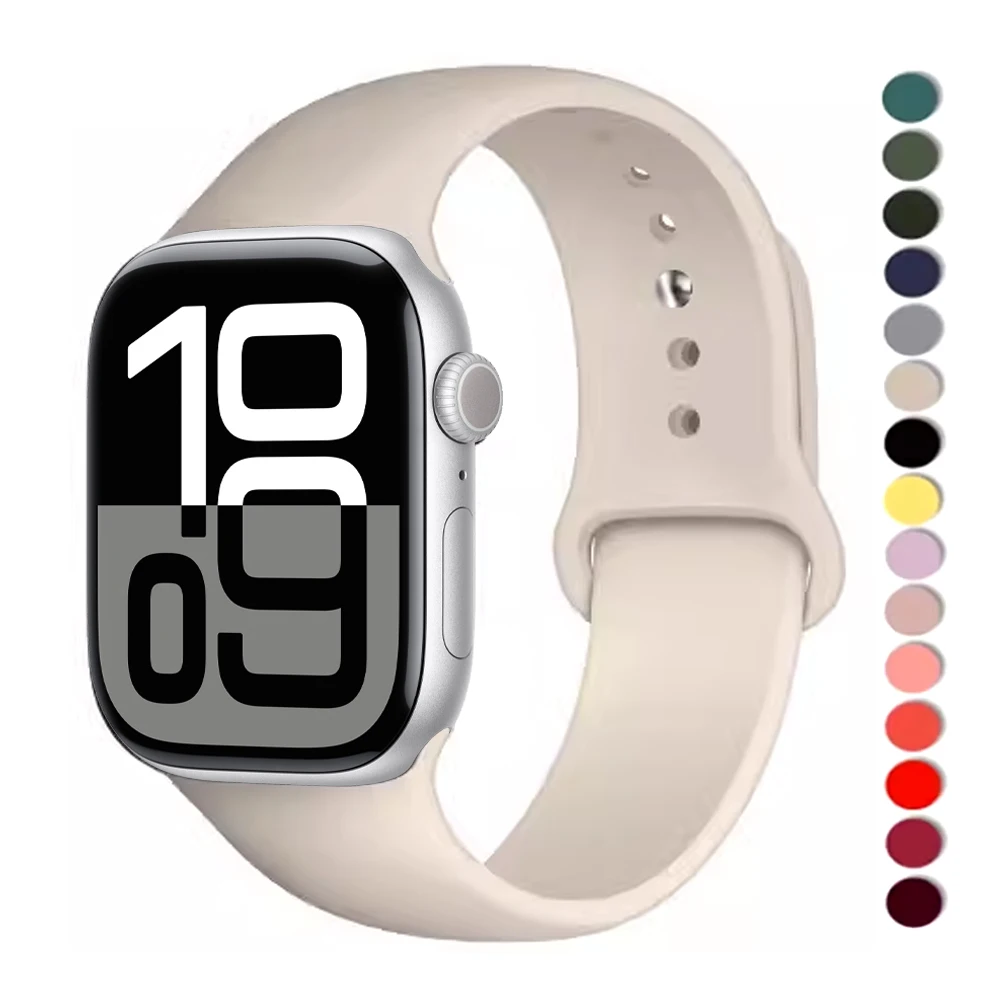 Correa de silicona para Apple Watch 10, pulsera de 46mm, 42mm, 44mm, 40mm, 45mm, 41mm, Ultra 49mm, series 9, 7, 8, se, 5, 6