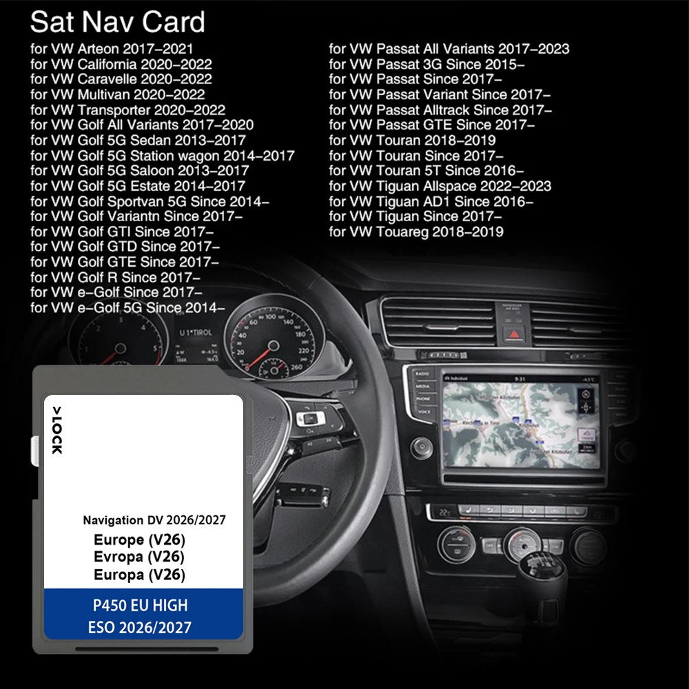 64GB Discover Pro Media Navigation Sat Nav for VW DV V26 GPS SD Card Update Europe Map Navi Accessories