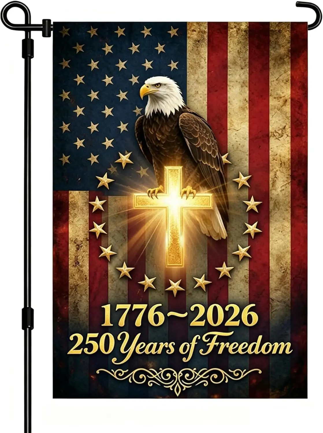 2026 New 250 Anniversary USA Garden Flag, 4th of July Decorations Double Sided Waterproof Patriotic Eagle Cross Flag 1776-20 PPZ