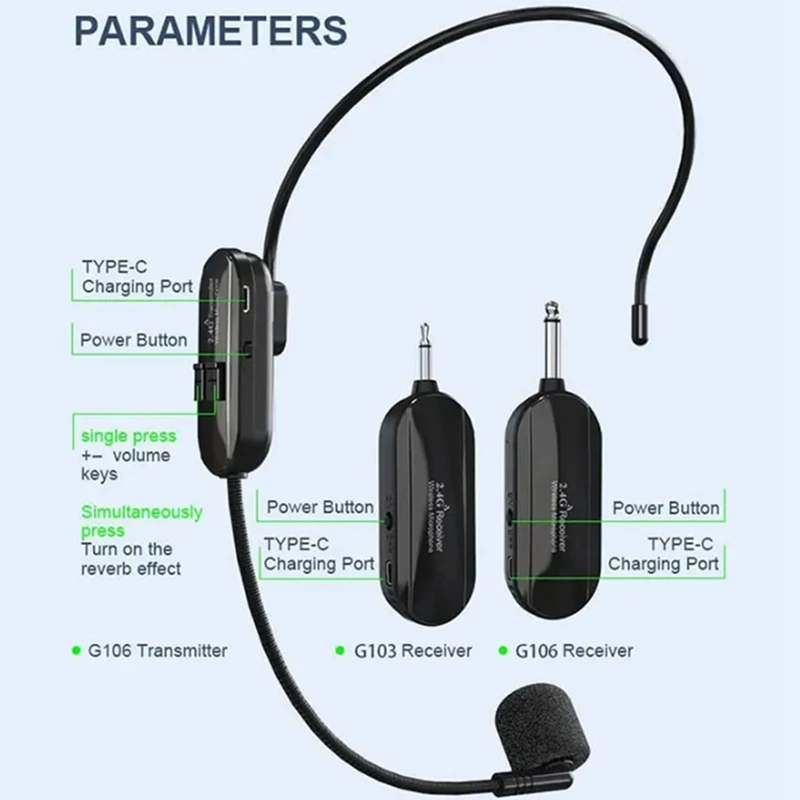 Sem fio microfone montado na cabeça, pouco abelha professor amplificador, audio fone condensador, 2.4G