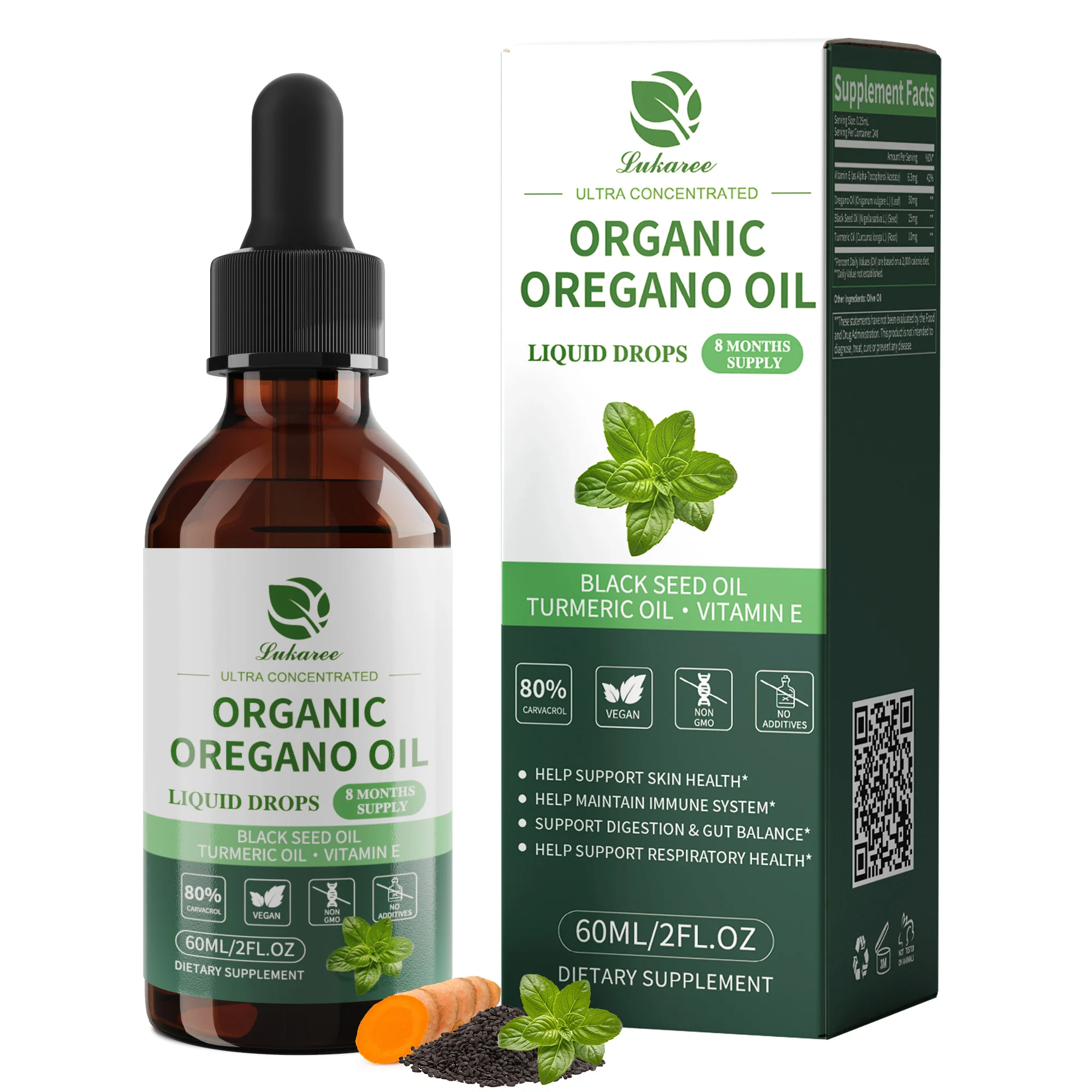 

Lukaree 60ML Orgainc Oregano Oil Drop Support Respiratory,Immune System Health Support Digestion and Intestinal Balance ﻿
