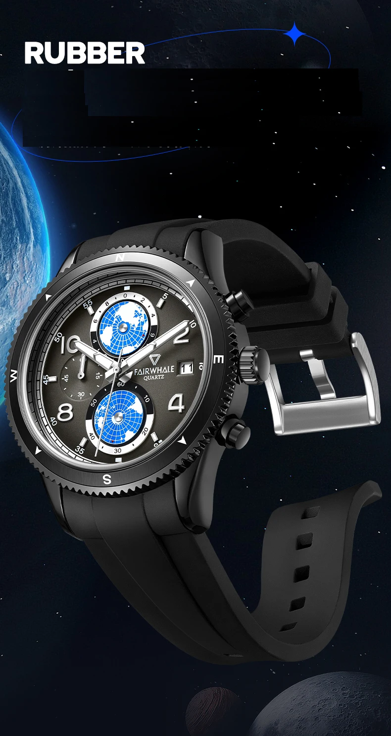 ساعة مارك فيرويل للرجال كرونوغراف 43.5 ملم ساعات عصرية كوارتز ساعة يد رياضية مضيئة ثلاثية النوافذ