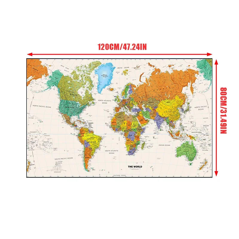 120*80cm 레트로 지도 세계 아트 포스터 프레임 장식 캔버스 회화 벽 인쇄 거실 침실 장식