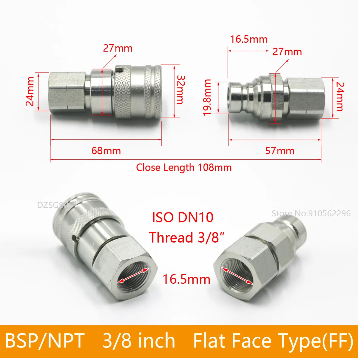 Imagem -03 - Bsp tipo de Cara Plana Hidráulico Acoplamento Rápido Casal Tomada Rápida com Válvula Plug com Válvula 1