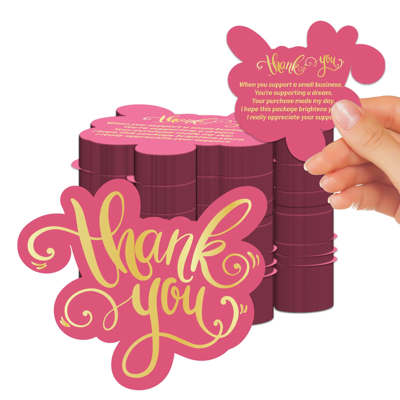 100 Pcs Unique Thank You Cards Small Business,Pink  Thank You Cards for Small Business