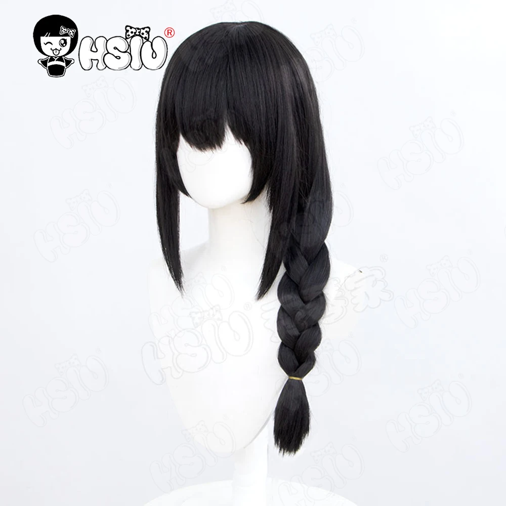Nayuta Wig Cosplay HSIU 60CM rambut palsu sintetis tahan panas rambut panjang kepang hitam Wig + Wig cap Anime gergaji pria Wig cosplay