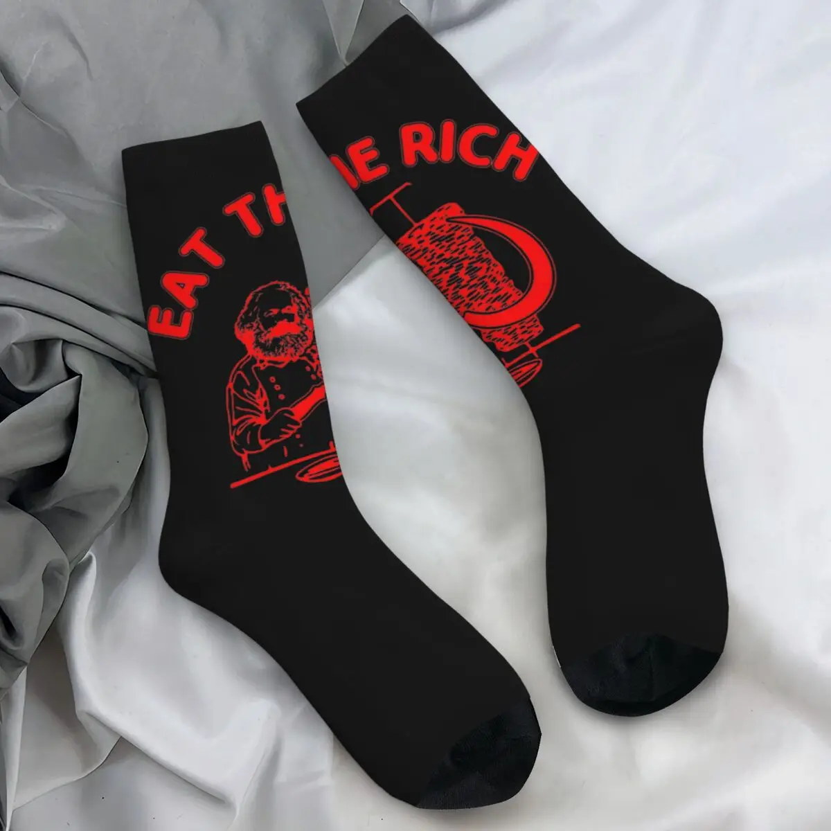 Women Men Socks Eat The Rich meme Stockings Autumn Casual Soft Breathable Socks Design Climbing Anti Bacterial Socks