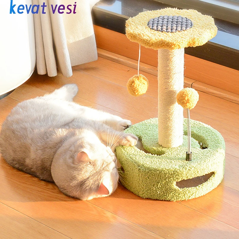 

Cat Scratching Post Sisal Wear-resistant Cat Scratcher Multifunction Cats Jumping Platform with Turntable Ball Toy Pet Supplies