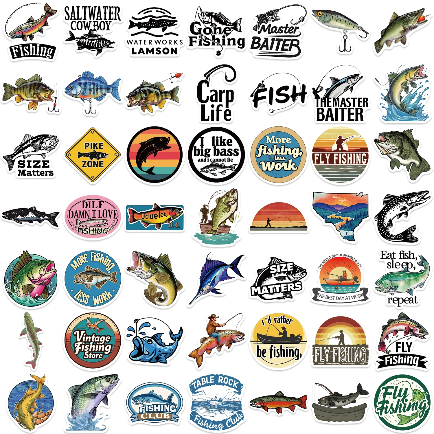 50PCS Cute Fish Animals Graffiti Stickers Skateboard Phone Laptop Waterproof Cool Cartoon DIY Sticker Decals Toy