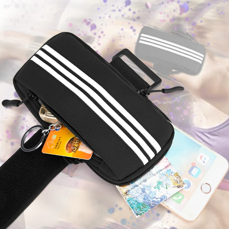 New Reflective Running Sports Arm Bag For iPhone 14 13 12 11 Pro Max 14 Plus XR 6 7 8 GYM Zipper Elastic Band Armband Case Pouch