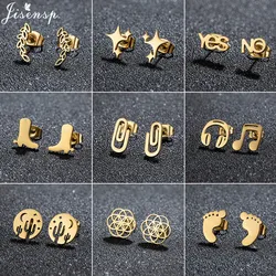 Unique Christmas Earring Stainless Steel YES NO Cactus Footprint Music Stud Earrings for Women Tiny Star Boots Jewelry Girl Gift