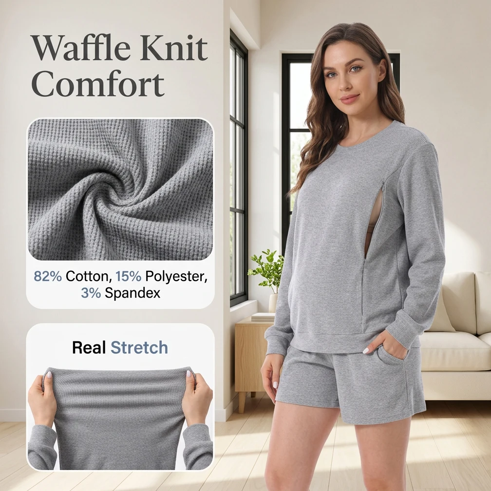Waffle Knit Nursing Pajama Set 6