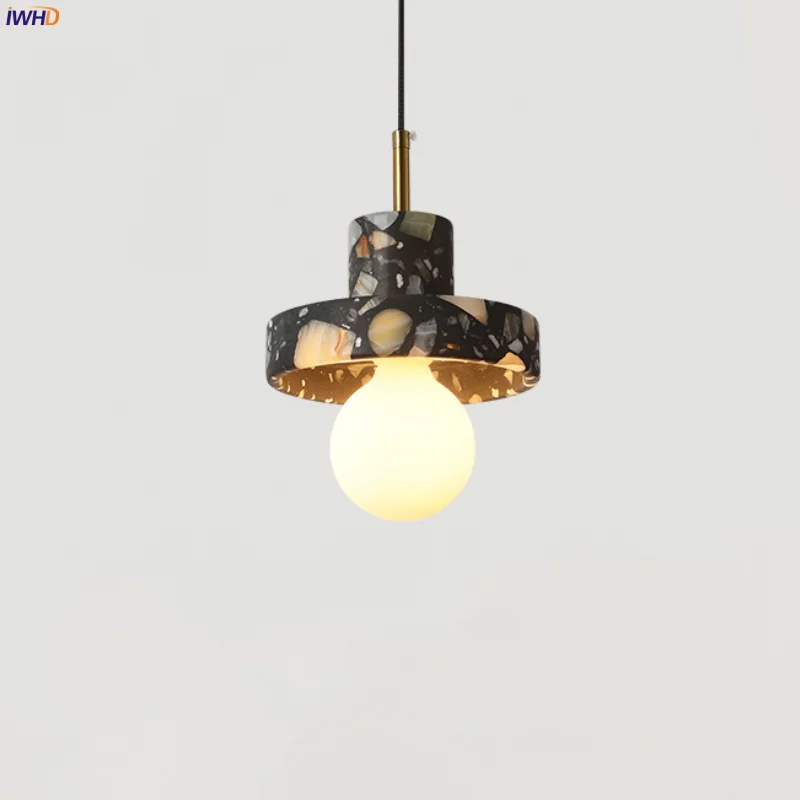 

IWHD Black Terrazzo LED Hanging Lamp Decoration Bedroom Living Dining Room Table Light Nordic Modern Pendant Lighting Hanglampen