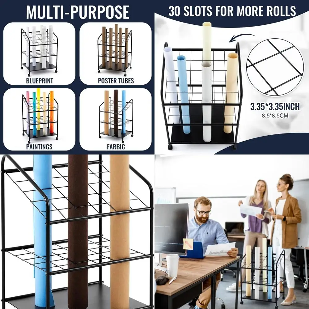 

WILLBOND Blueprint Storage Rack Wire Roll File Holder with Wheels Metal Blueprint Storage Bin Cart Paper Holder Cabinet Vertical