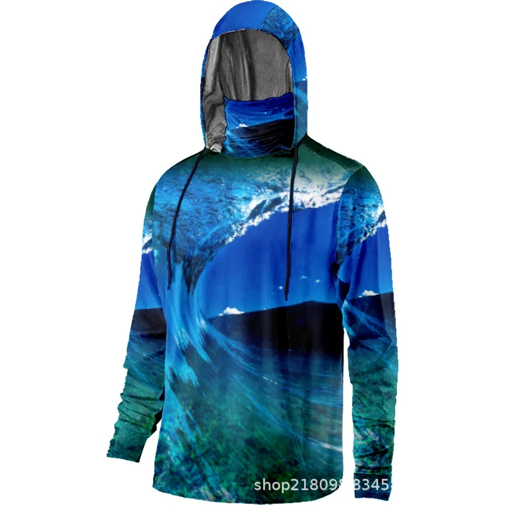 

Men's Long Sleeve UV Protection Mask Fishing Clothing Hooded Fishing Shirt Summer Fishing Jersey Clothing